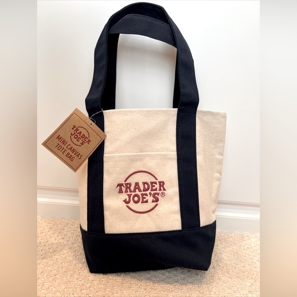 Trader Joe’s Blue Mini Canvas Tote Bag NEW - Picture 1 of 2